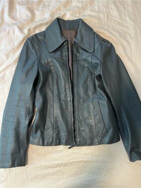 Vera Pelle Teal Leather Zip Jacket
